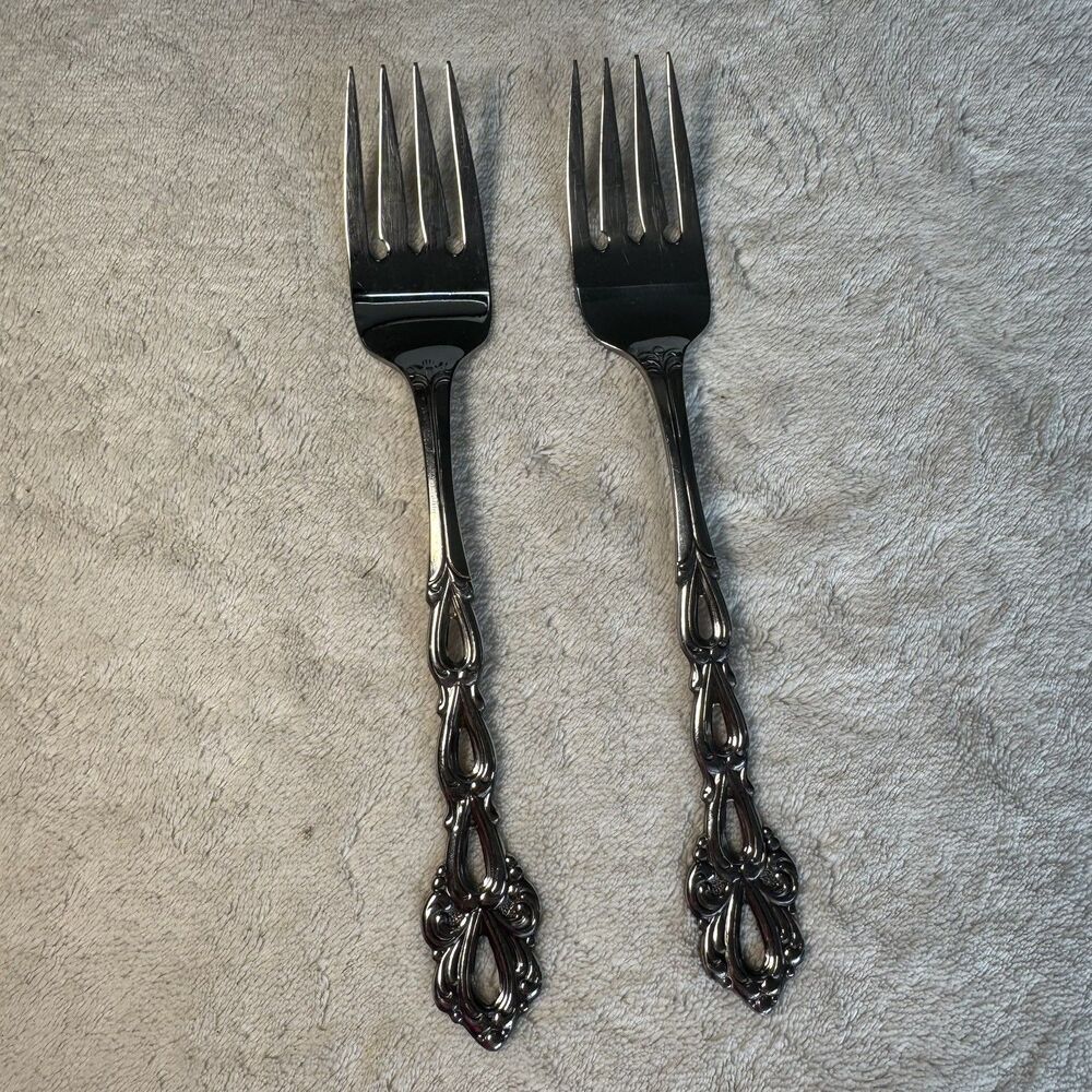 Two Oneida Community Stainless CHANDELIER Pattern 6 7/8" SALAD FORKS, Pair